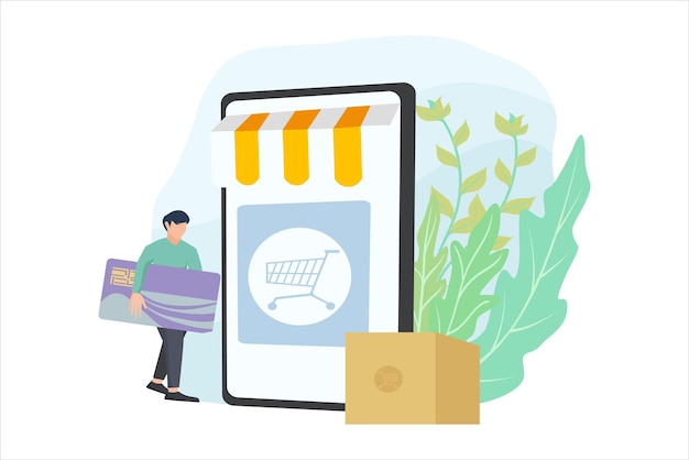 Desenho de ilustração plana de compras on-line