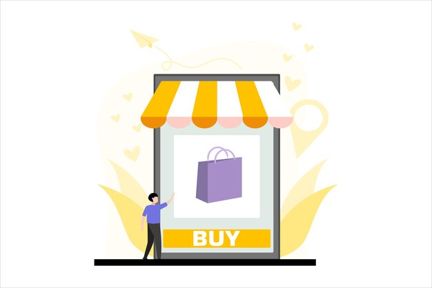 Desenho de ilustração plana de compras on-line