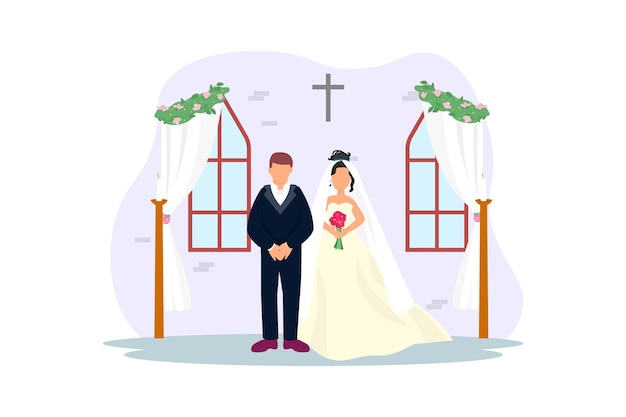 Vetor desenho de ilustração plana para casal de casamento