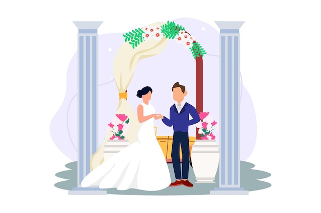 Desenho de ilustração plana para casal de casamento