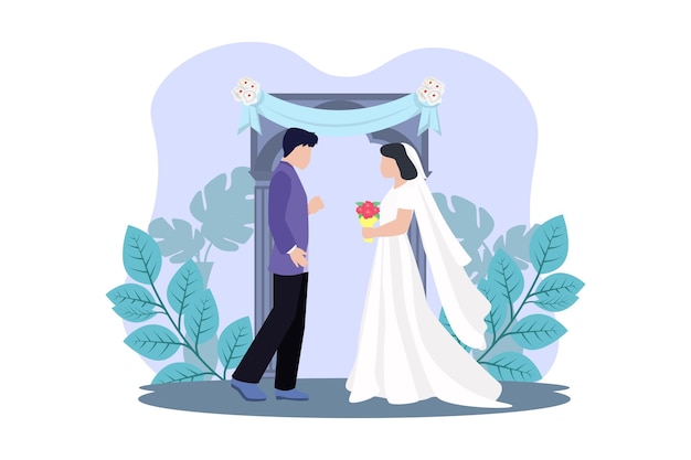 Desenho de ilustração plana para casal de casamento