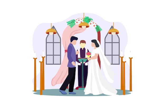 Vetor desenho de ilustração plana para casal de casamento