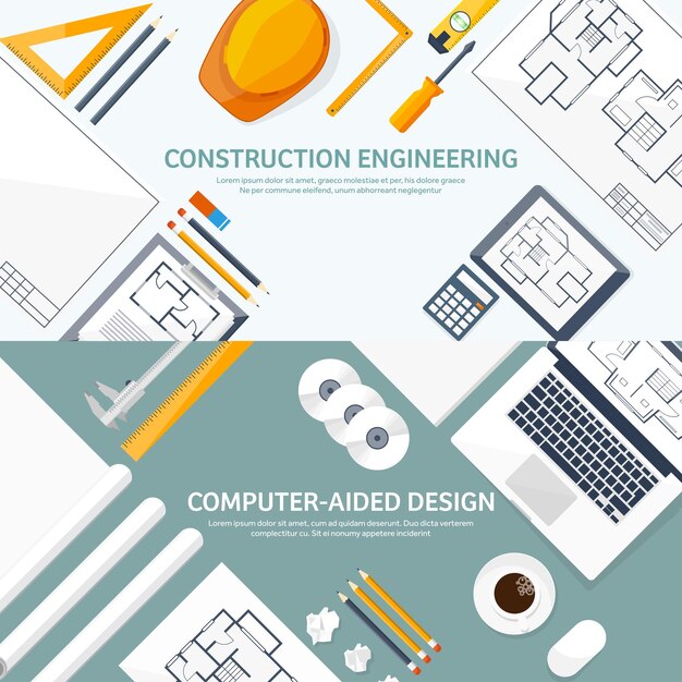 Desenho de ilustração vetorial de engenharia e arquitetura e projeto arquitetônico de construção