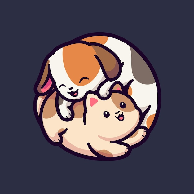 desenho de ilustração vetorial de gato e cachorro de desenho animado