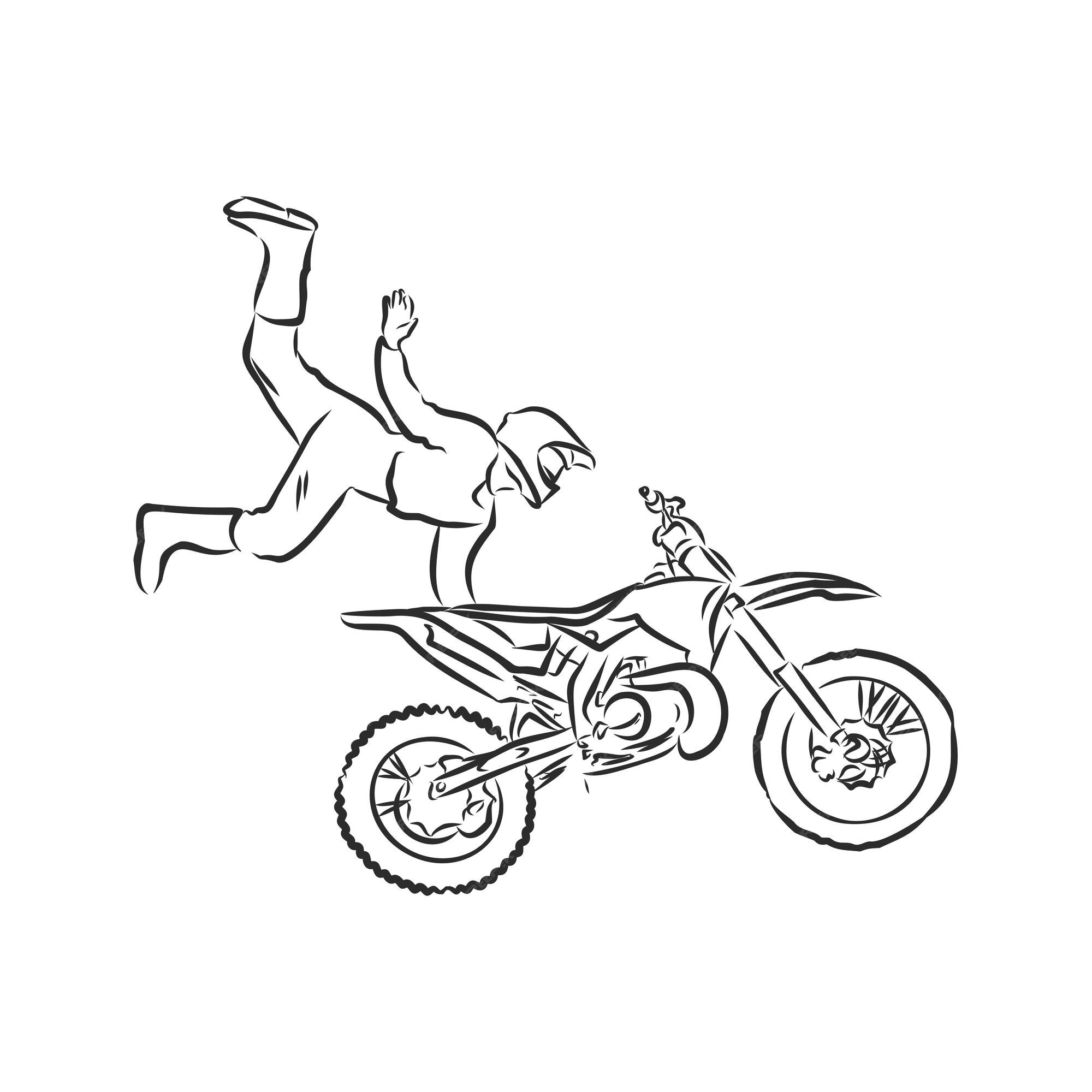 motocross linha arte, motociclista esboço desenho, moto simples