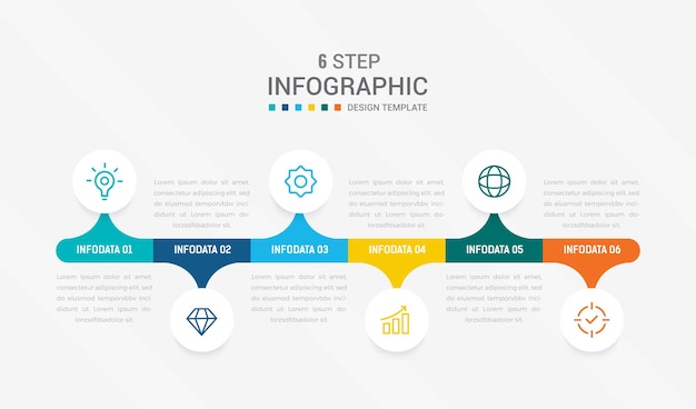 Desenho de infográficos de negócios para partes ou processos de opção de seis etapas Infográfico modelo de design de 6 elementos para apresentação diagrama de processo diagrama de banner de passo diagrama de fluxo modelo de opção de 6 etapas