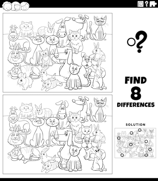 diferenças jogos com gatos personagens coloração página 23111252 Vetor no  Vecteezy