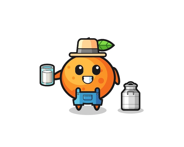 Desenho de laranja mandarim como o design bonito do agricultor de leite