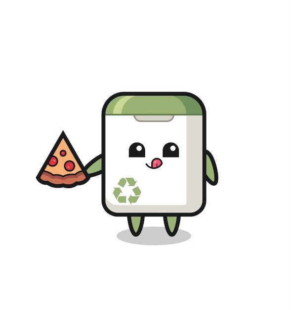 Vetor desenho de lata de lixo fofo comendo pizza, design de estilo fofo para camiseta, adesivo, elemento de logotipo