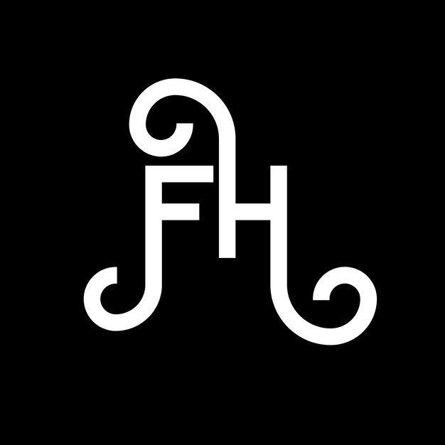 Vetor desenho de letra fh logotipo em fundo preto fh iniciais criativas conceito de letra logotipo fh design de carta fh desenho de letra branca em fundo preto logotipo f h f h