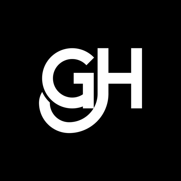 Vetor desenho de letra gh logotipo em fundo preto gh iniciais criativas conceito de letra logotipo gh design de letra gh desenho de letra branca em fundo preto g h g h logotipo