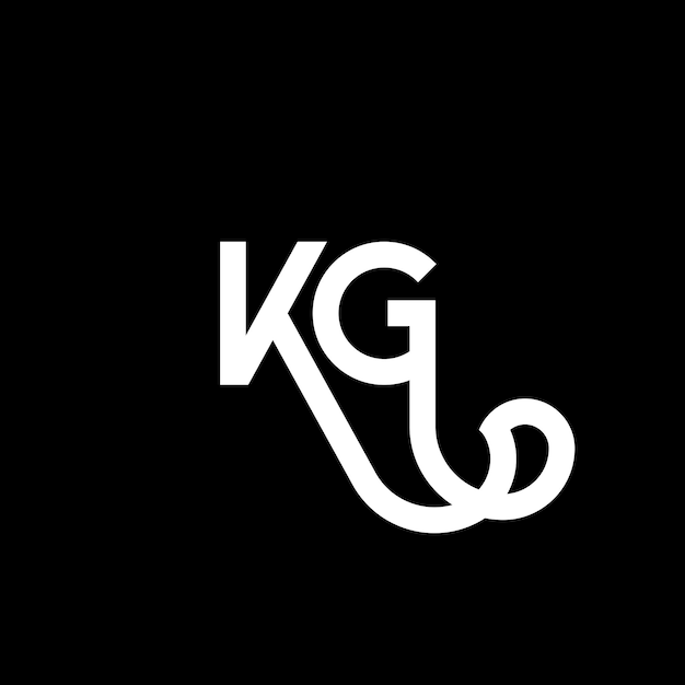 Vetor desenho de letra kg logotipo em fundo preto kg iniciais criativas conceito de letra logotipo kg design de carta kg desenho de letra branca em fundo negro k g k g logotipo