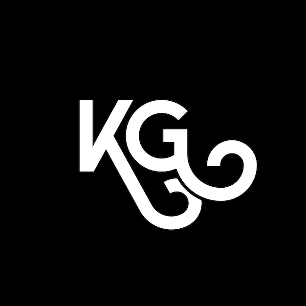 Vetor desenho de letra kg logotipo em fundo preto kg iniciais criativas conceito de letra logotipo kg design de carta kg desenho de letra branca em fundo negro k g k g logotipo