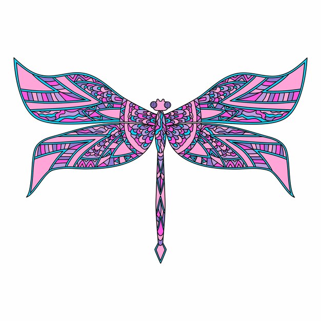 Desenho de libélula para colorir para adultos antiestresse no estilo zentangle