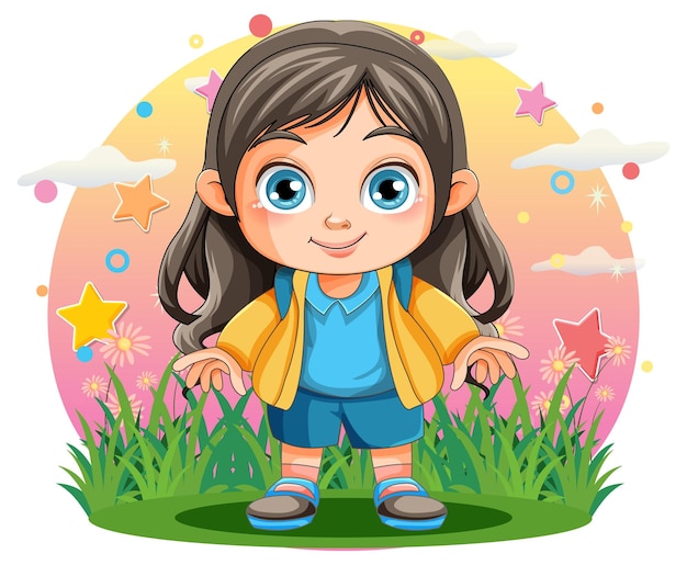 Desenho de linda garota gordinha no parque ao ar livre