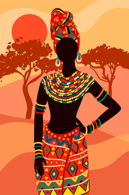 Vetor desenho de linda mulher africana étnica