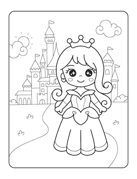 desenho de Linda princesa com castelo para colorir para imprimir