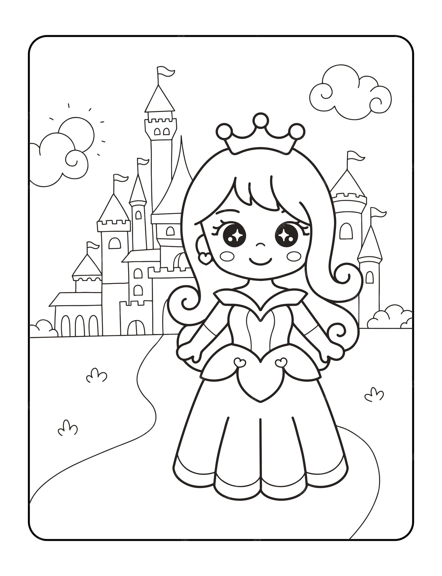 Desenho de princesa linda com macieira para colorir para imprimir