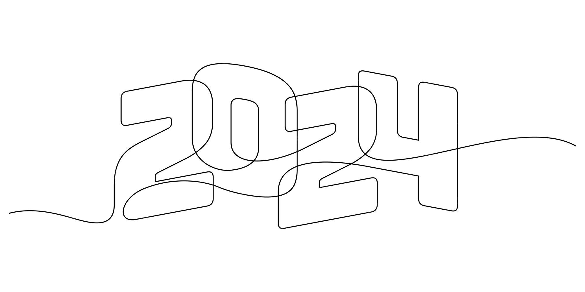 Desenho de linha contínua 2024 início do ano ilustração de linha fina