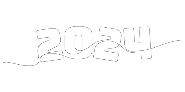 Vetor desenho de linha contínua 2024 início do ano ilustração de linha fina