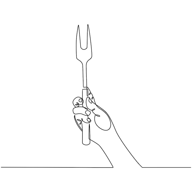 Desenho de linha contínua à mão com ilustração vetorial de garfo de carne