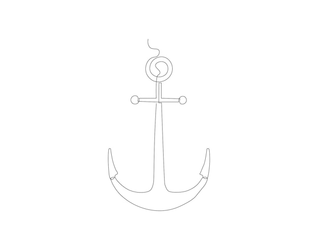 Vetor desenho de linha contínua de âncora de mar uma linha de âncoras de mar conceito de elemento marinho arte de linha continua esboço editável