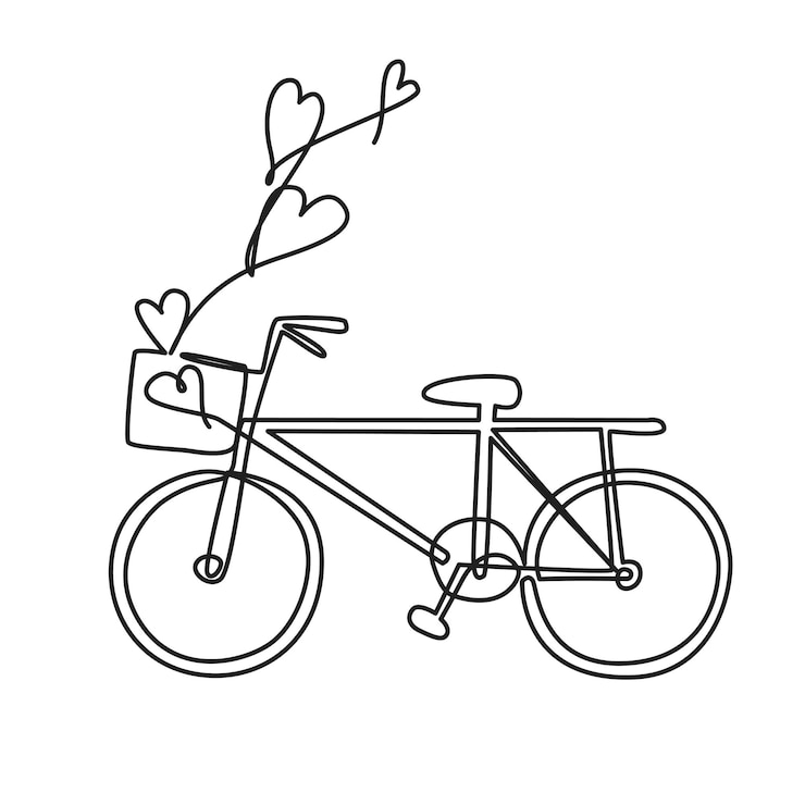 Vetor desenho de linha contínua de bicicleta de amor