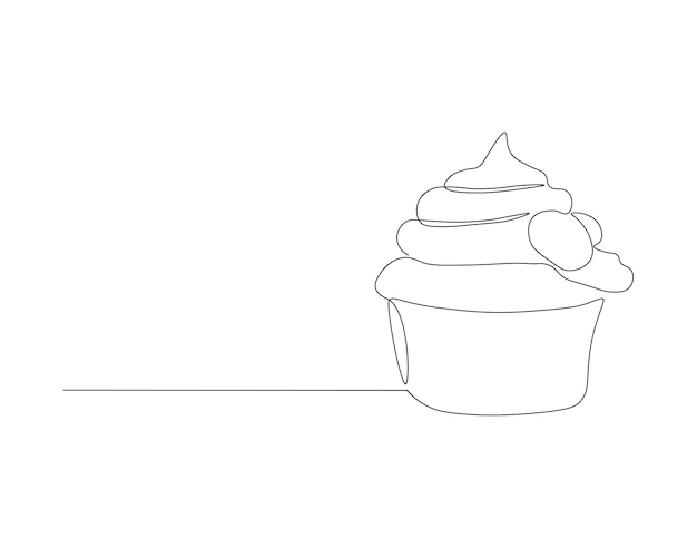 Desenho de linha contínua de bolo de xícara uma linha de bolo de muffins bolo de linha continua arte de esboço editável
