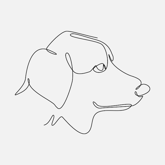 Desenho de linha contínua de cabeça de cachorro vista lateral ilustração vetorial de traço editável