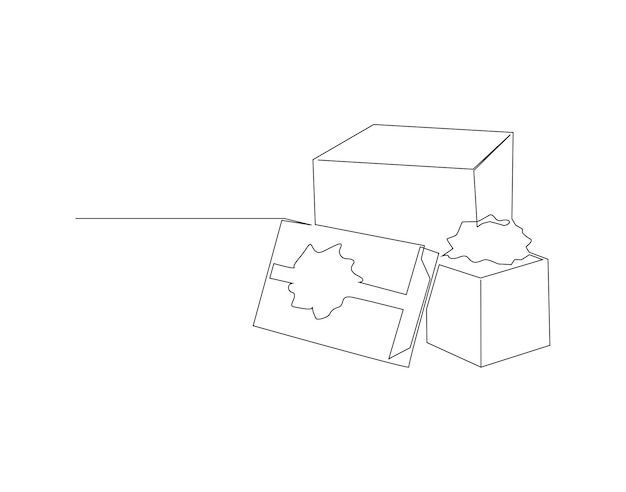 Vetor desenho de linha contínua de caixa de presente com fita e laço uma linha de caixa de presentes caixa de presente arte de linha contínuo esboço editável
