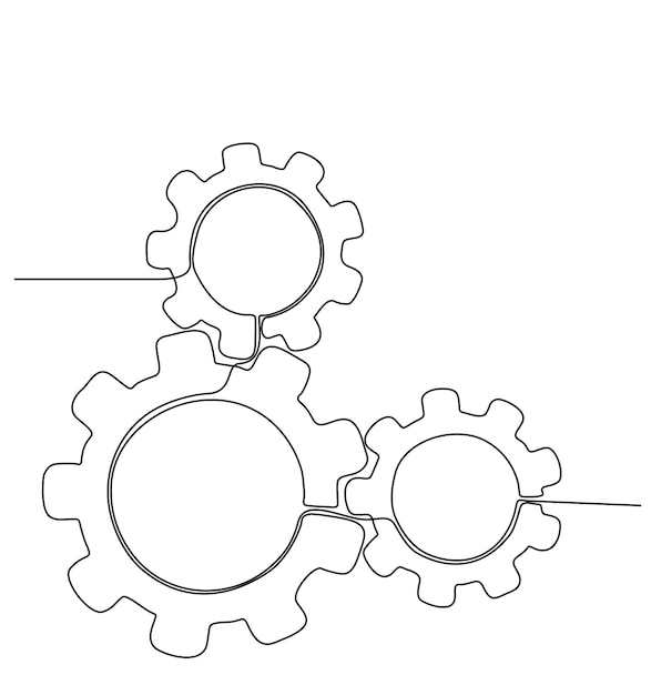 Vetor desenho de linha contínua de engrenagens de máquinas ilustração vetorial de engrenagens com engrenagens em transparente