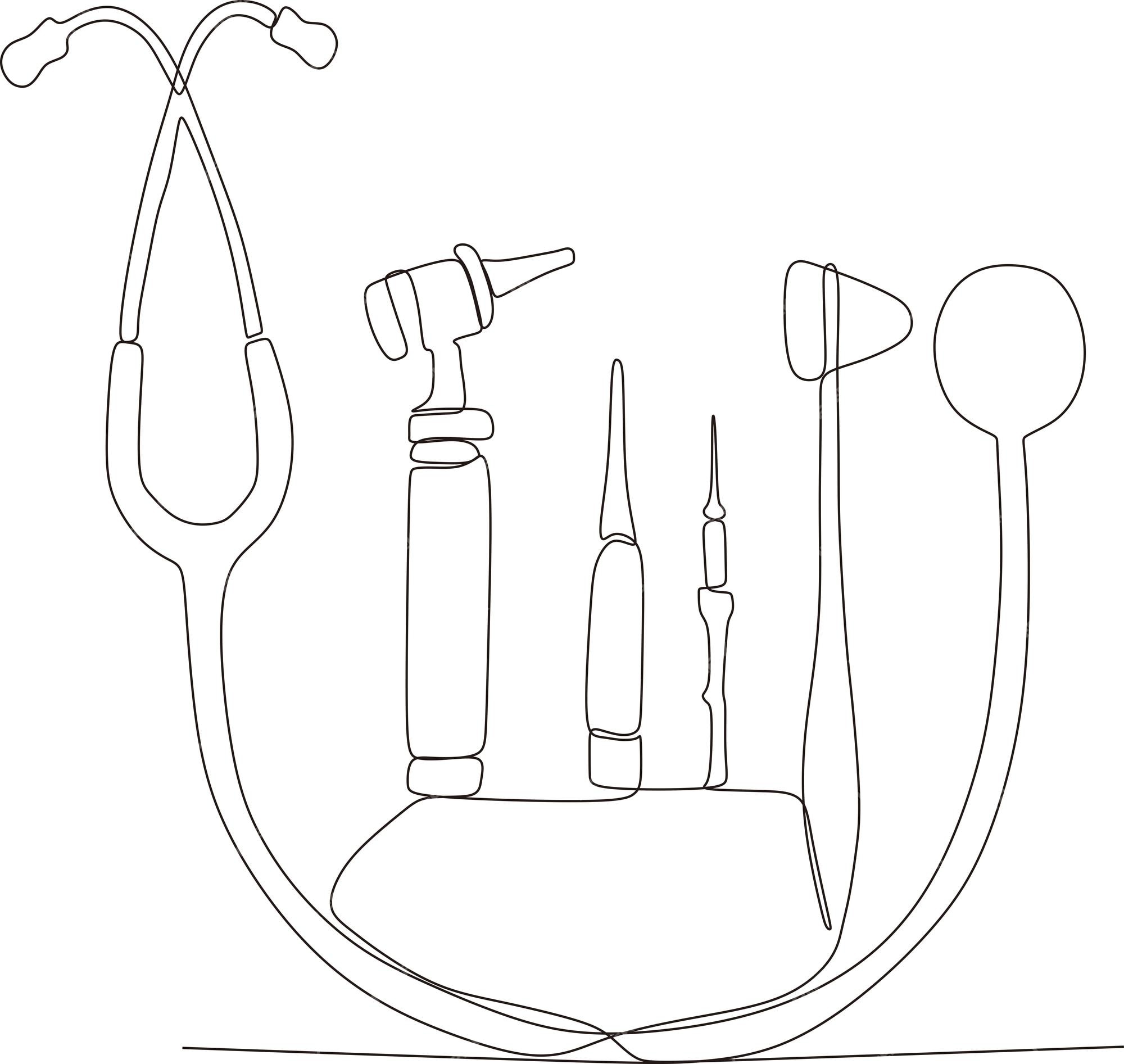 Desenho de linha contínua de ferramentas médicas