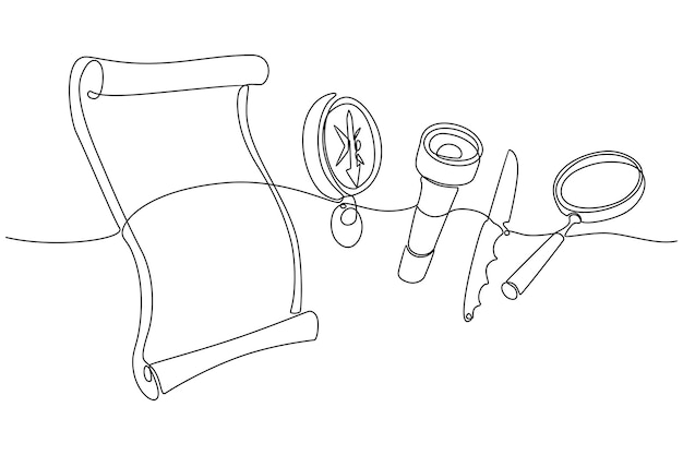 Desenho de linha contínua de ilustração vetorial de equipamento de escalada