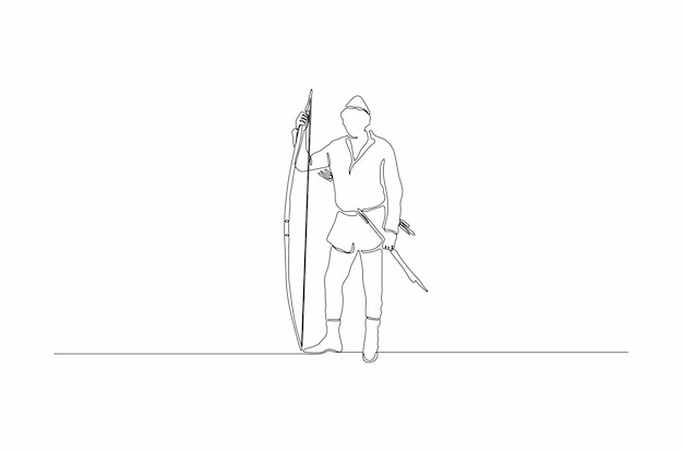 Desenho de linha contínua de ilustração vetorial de esporte com arco e flecha premium vector