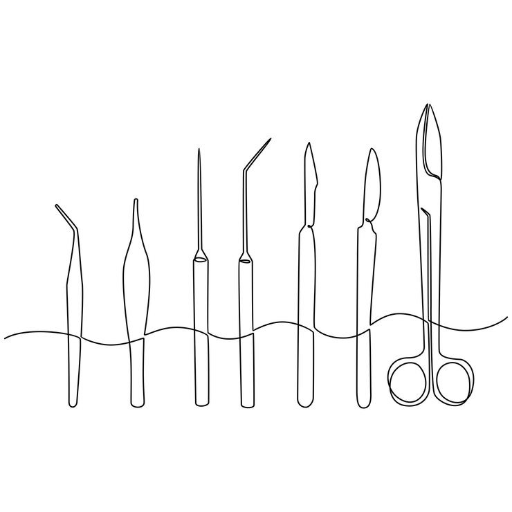 Vetor desenho de linha contínua de ilustração vetorial de tesouras médicas de equipamentos médicos
