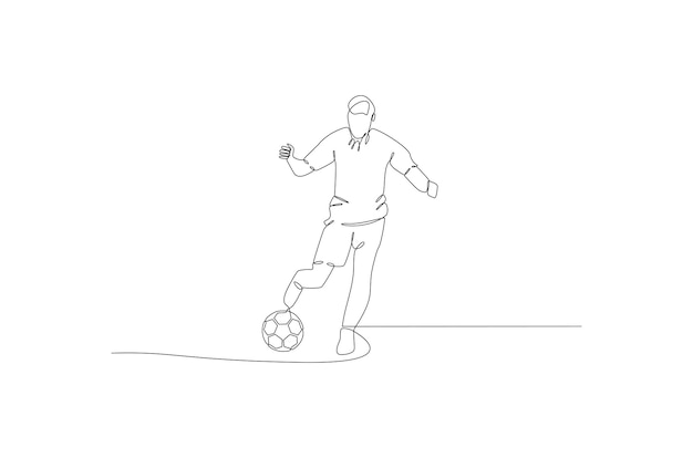 Desenho de linha contínua de jogador de futebol isolado no fundo branco vetor premium