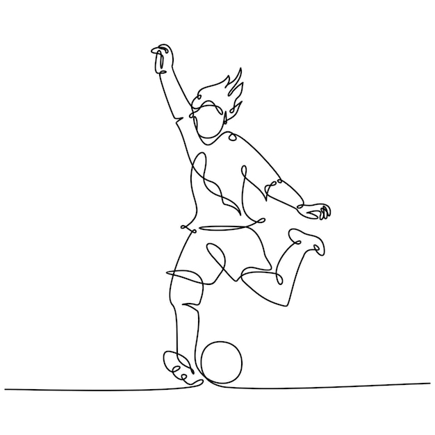 Desenho de linha contínua de jogador de futebol