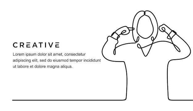 desenho de linha contínua de jovem tapou os ouvidos com os dedos
