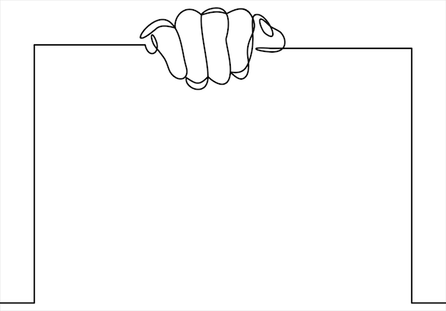 Desenho de linha contínua de mão segurando uma folha de papel em branco