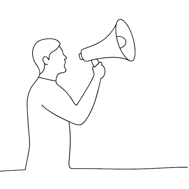 Desenho de linha contínua de megafone minimalista One Line Art Background para comunicação