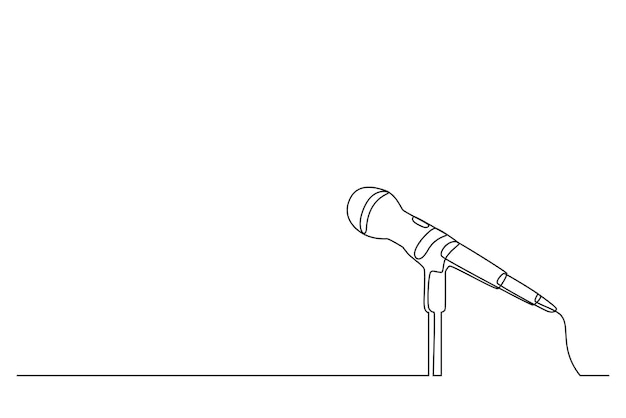 Desenho de linha contínua de microfone em fundo branco Vector