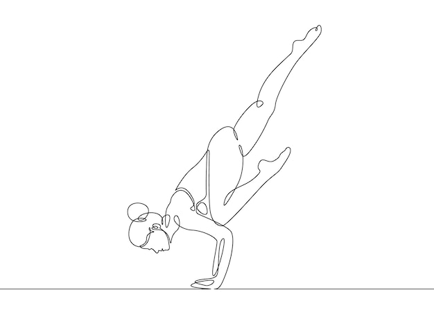 Desenho de linha contínua de mulher se exercitando