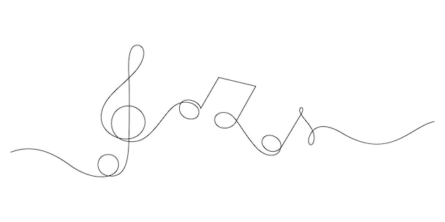 Vetor desenho de linha contínua de notas musicais de chave aguda minimalismo