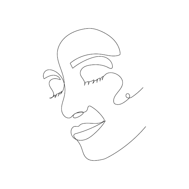 Desenho de linha contínua de retrato de uma bela arte de minimalismo de rosto de mulher