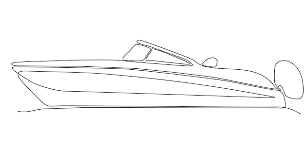 Desenho de linha contínua do barco viajando em alta velocidade nas águas.