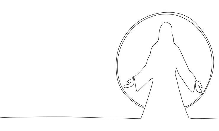 Vetor desenho de linha contínua do estilo linear de jesus cristo e silhueta desenhada à mão de luz e jesus