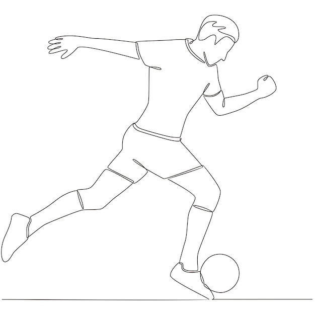 Vetor desenho de linha contínua jogador de futebol ilustração vetorial de linha de arte