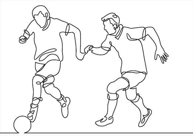 Desenho de linha única de dois jogadores de futebol lutando pela bola no  jogo esporte de partida de futebol