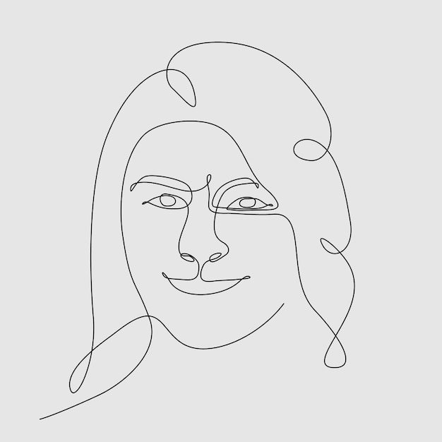 Desenho de linha contínua retrato de rosto de mulher bonita. conceito de cuidado premium vetorial