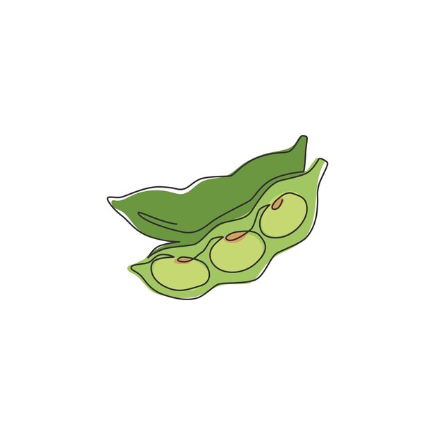 Vetor desenho de linha contínua única de edamame verde orgânico vetor de ícone de legumes de ervilha japonesa fresca